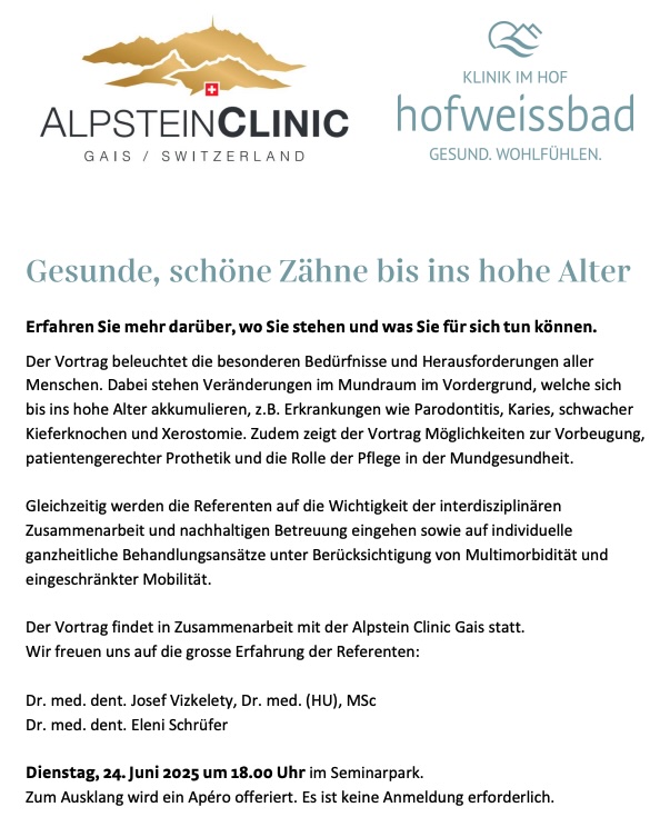 Flyer: oben die Logos der AlpsteinClinc und